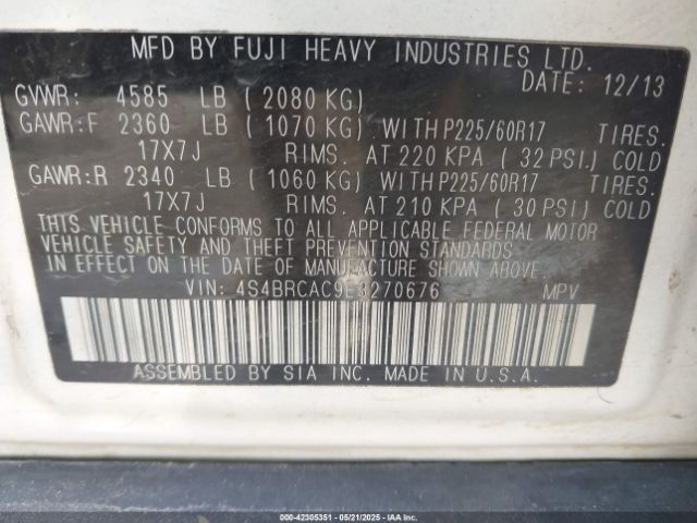4S4BRCAC9E3270676 Subaru 2.5na u6
