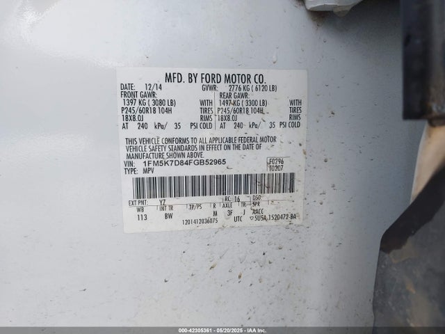 1FM5K7D84FGB52965 Ford Explorer