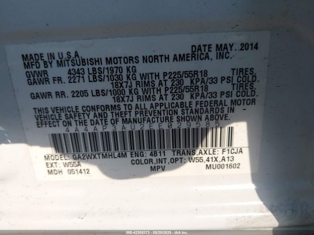 2014 MITSUBISHI OUTLANDER SPORT 4A4AP3AU2EE029585 Photo 8