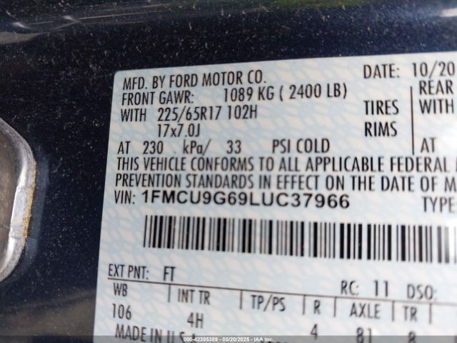 2020 FORD ESCAPE 1FMCU9G69LUC37966 Photo 8