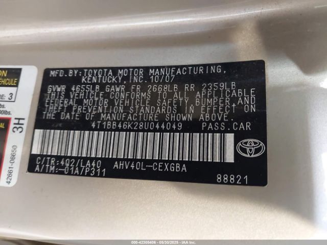 2008 TOYOTA CAMRY HYBRID 4T1BB46K28U044049 Photo 8