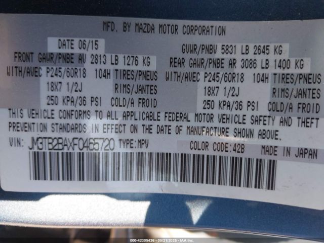 2015 MAZDA CX-9 JM3TB2BAXF0465720 Photo 8