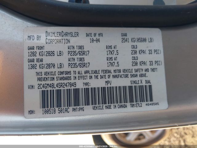 2005 CHRYSLER PACIFICA 2C4GM48L45R247849 Photo 8