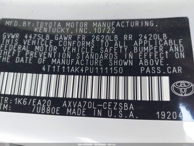 4T1T11AK4PU111150 Toyota a25a-fks