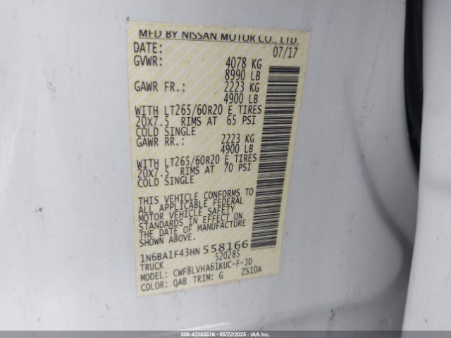 1N6BA1F43HN558166 Nissan Titan Xd Sl Diesel
