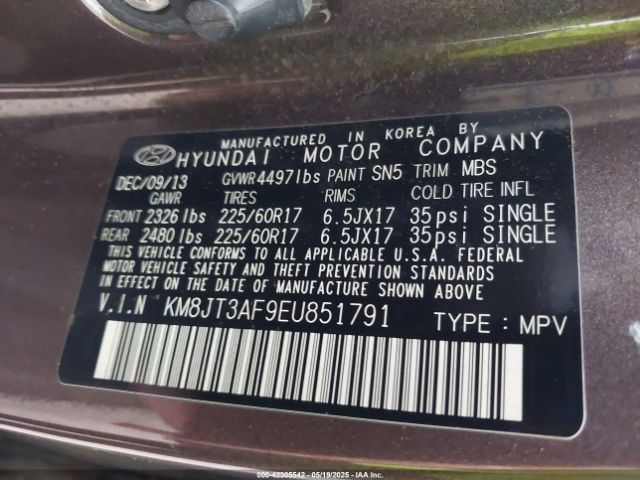 KM8JT3AF9EU851791 Hyundai TUCSON GLS
