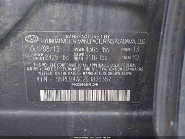 5NPEB4AC2EH826357 Hyundai SONATA GLS