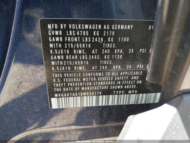 2011 VOLKSWAGEN TIGUAN WVGAV7AX1BW534176 Photo 8