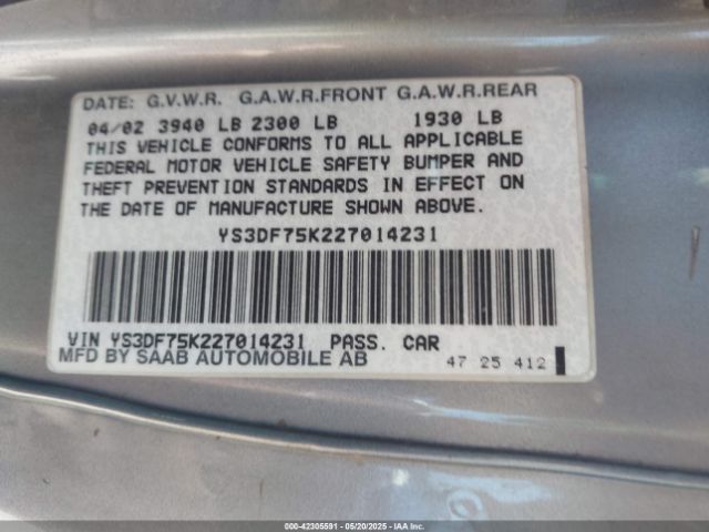 2002 SAAB 9-3 YS3DF75K227014231 Photo 8