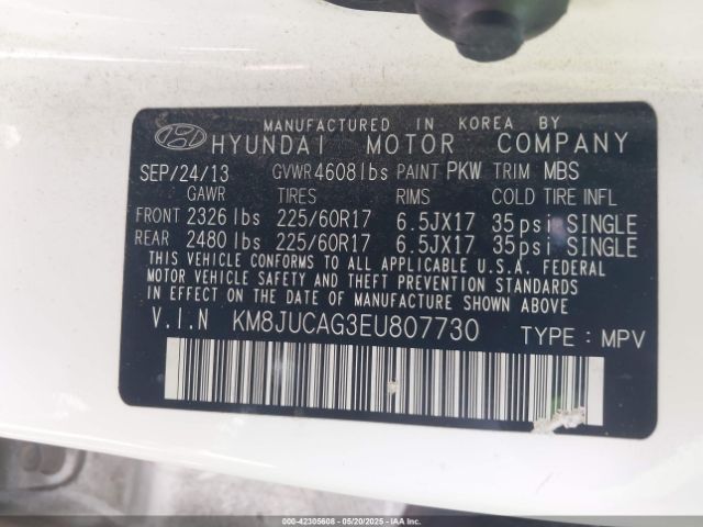 KM8JUCAG3EU807730 Hyundai TUCSON SE