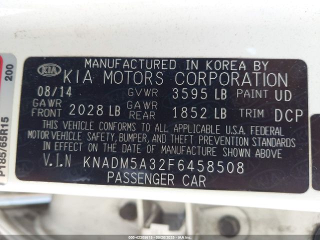 KNADM5A32F6458508 KIA RIO LX
