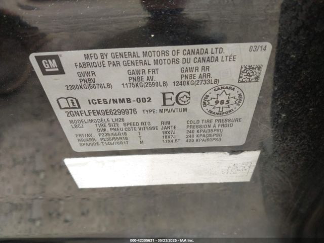 2GNFLFEK9E6299976 Chevrolet EQUINOX 1LT