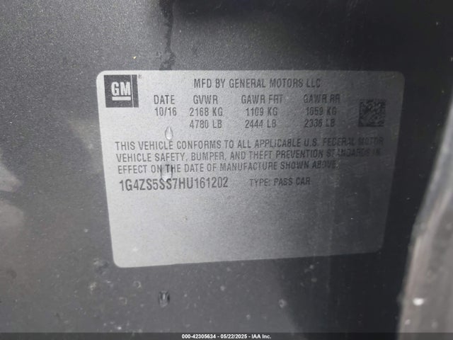 1G4ZS5SS7HU161202 Buick lgx -di: direct injection - vvt: variable valve timing - alum - gen 2