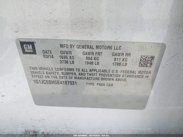 1G1JC5SH5E4187031 Chevrolet Sonic Lt Auto