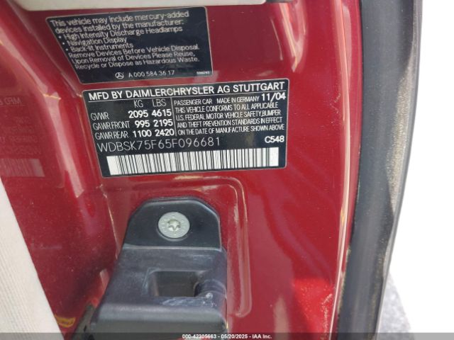 2005 MERCEDES-BENZ SL 500 WDBSK75F65F096681 Photo 8