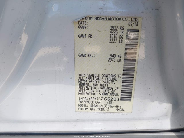 1N4AL3AP6JC266203 Nissan Altima 2.5 Sr