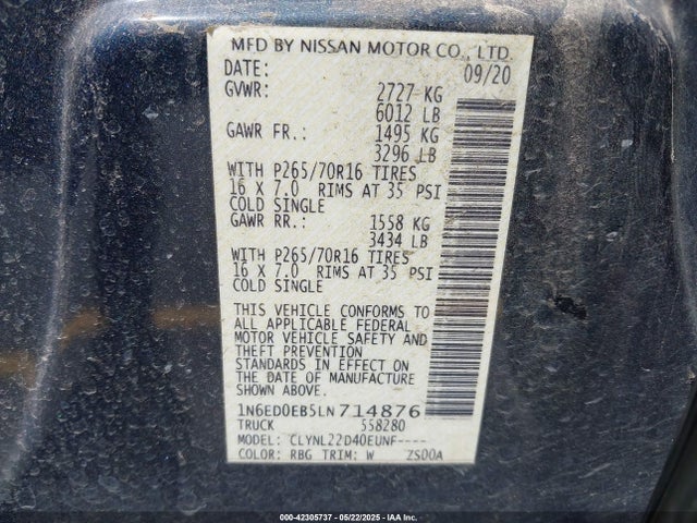 Nissan Frontier Sv 4x4 2020 1N6ED0EB5LN714876 Image 9