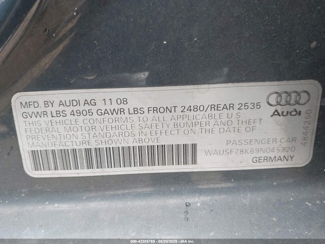 2009 AUDI A4 WAUSF78K69N045320 Photo 8