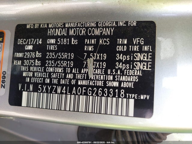 5XYZW4LA0FG263318 Hyundai Santa Fe Sport 2.0l Turbo