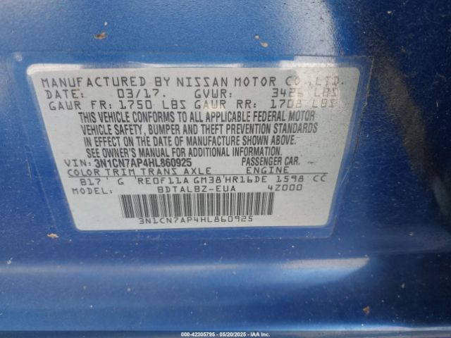 2017 NISSAN VERSA 3N1CN7AP4HL860925 Photo 8