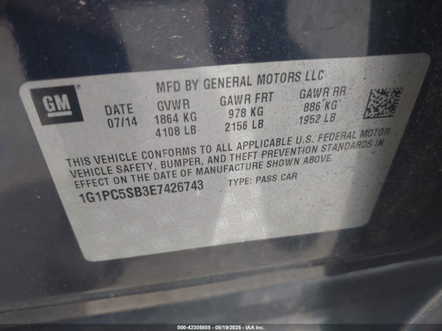 1G1PC5SB3E7426743 Chevrolet Cruze 1lt Auto