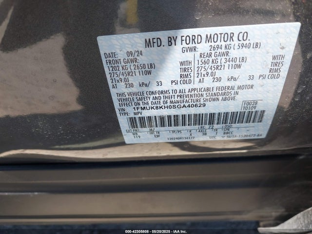 1FMUK8KH0SGA40629 Ford tivct