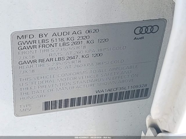WA1AECF35L1109328 Audi Q3 Premium 45 Tfsi Quattro Tiptronic