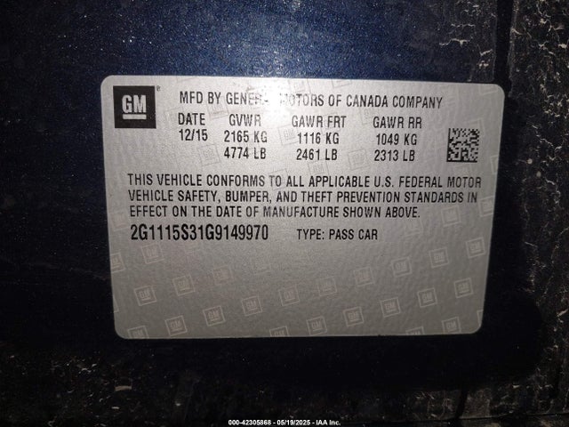 2G1115S31G9149970 Chevrolet lfx - sidi, vvt, e85 max, alum gm