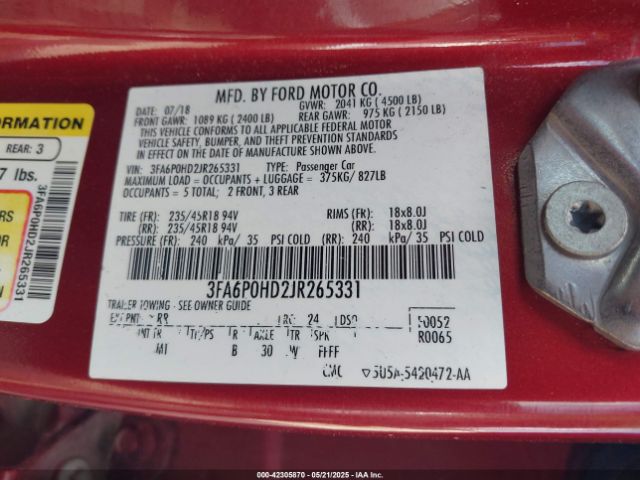 2018 FORD FUSION 3FA6P0HD2JR265331 Photo 8