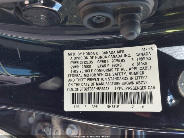 2HGFB2F96FH535443 Honda r18z1