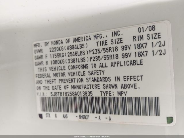 2008 ACURA RDX 5J8TB18258A013935 Photo 8