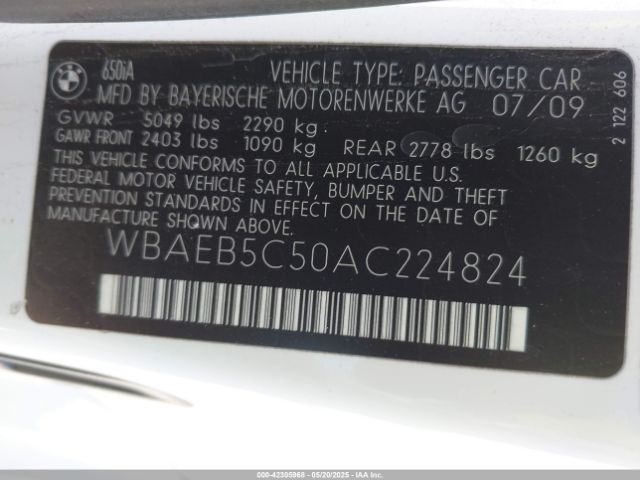 2010 BMW 650I WBAEB5C50AC224824 Photo 8