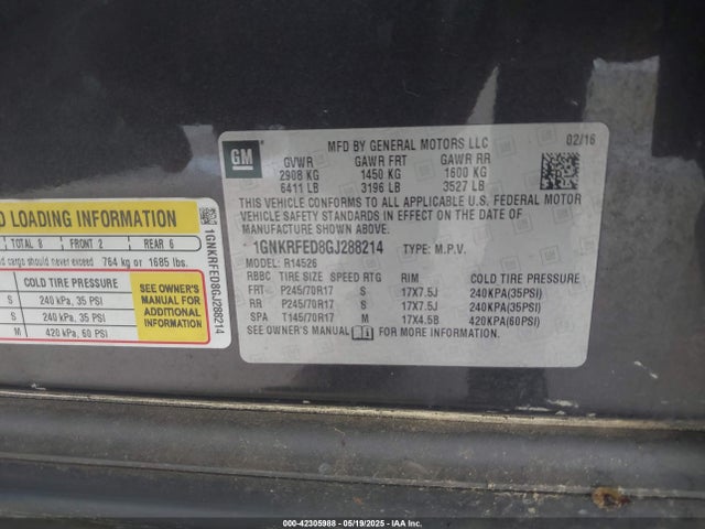 1GNKRFED8GJ288214 Chevrolet Traverse Ls