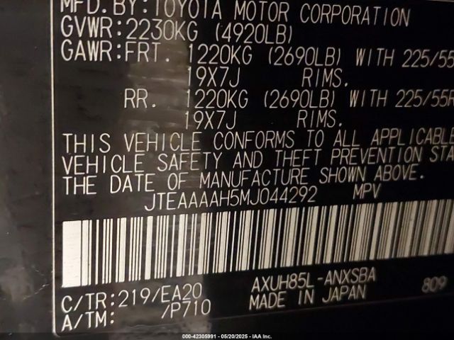2021 TOYOTA VENZA JTEAAAAH5MJ044292 Photo 8
