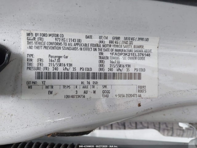 1FADP3K21EL376148 Ford FOCUS SE
