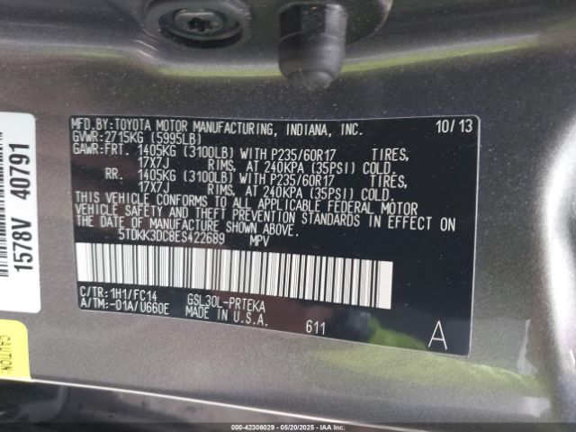 5TDKK3DC8ES422689 Toyota Sienna Le V6 8 Passenger