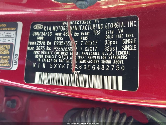 5XYKT3A69EG482750 KIA SORENTO LX