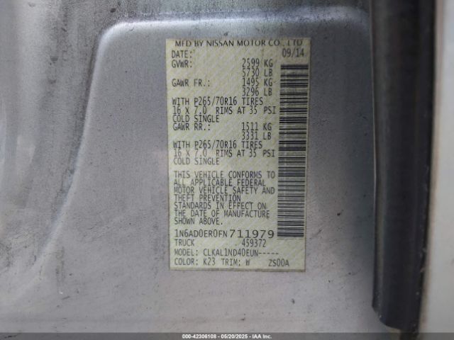 1N6AD0ER0FN711979 Nissan FRONTIER S