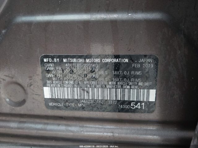2019 MITSUBISHI OUTLANDER JA4AZ3A31KZ043372 Photo 8