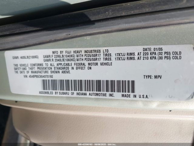 2005 SUBARU OUTBACK 4S4BP85C654370192 Photo 8