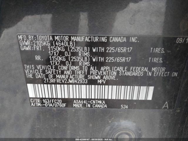 2T3RFREV2JW842933 Toyota 2ar-fe
