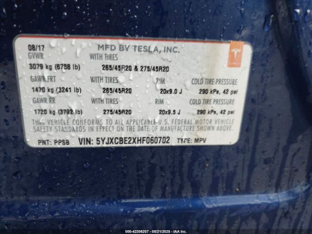 2017 TESLA MODEL X 5YJXCBE2XHF060702 Photo 8