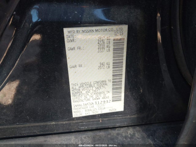 1N4AL3AP2GN312932 Nissan Altima 2.5/2.5 S/2.5 Sl/2.5 Sr/2.5 Sv