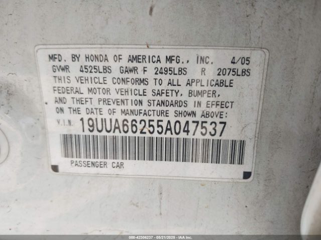 2005 ACURA TL 19UUA66255A047537 Photo 8