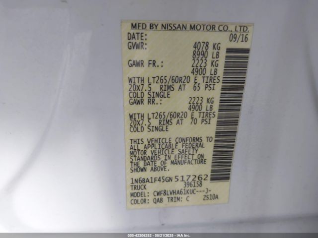 1N6BA1F45GN517262 Nissan Titan Xd Sl Diesel