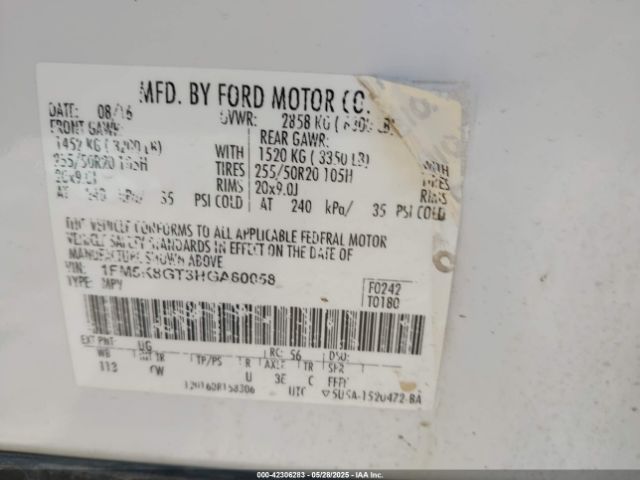 1FM5K8GT3HGA60058 Ford EXPLORER SPORT