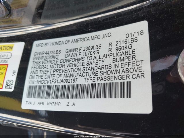 1HGCV1F31JA092187 Honda Accord Sport