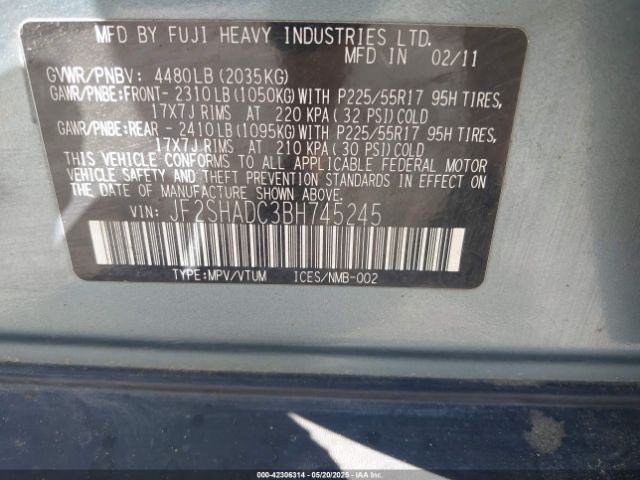 2011 SUBARU FORESTER JF2SHADC3BH745245 Photo 8