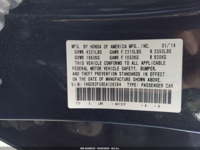 1HGCR2F59EA126264 Honda Accord Sport