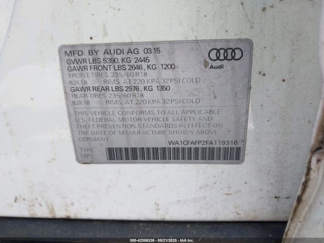 WA1CFAFP2FA119316 Audi Q5 2.0t Premium